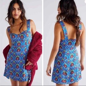 Free People Dress - “Sasha Mini Dress” blue floral **flawed